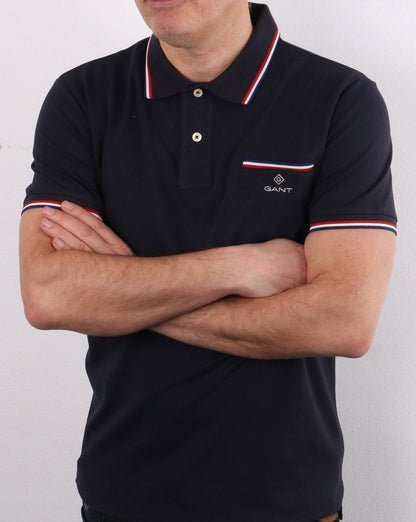 Gant Tipping Piqué-Poloshirt, Marineblau