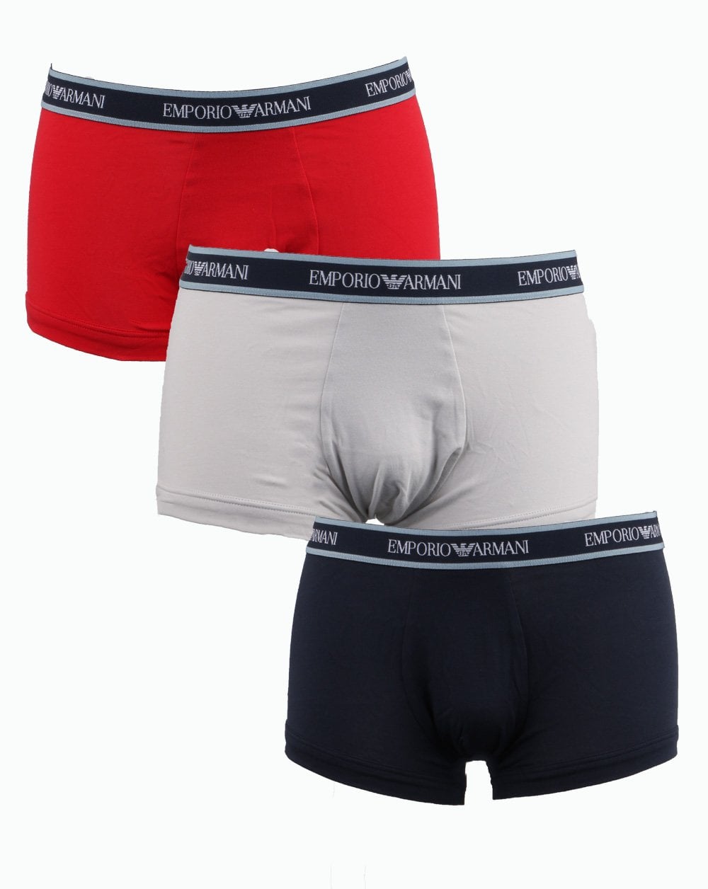 Emporio Armani – 3er-Pack Boxershorts in Marineblau/Mohngelb/Wolkenrot