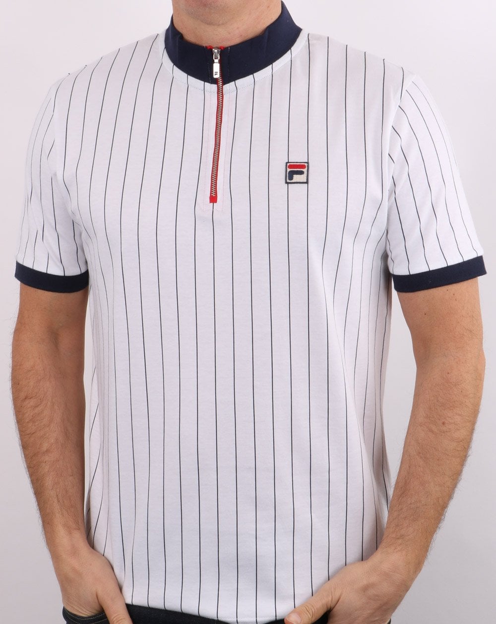 Fila Vintage 1/4 Zip Shirt Weiß/Marineblau/Rot