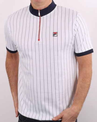 Fila Vintage 1/4 Zip Shirt Weiß/Marineblau/Rot