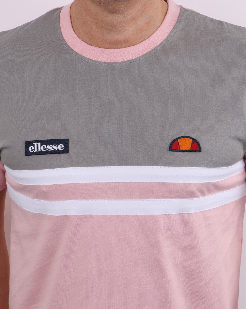 Ellesse Duo Stripe T Shirt Grey/pink