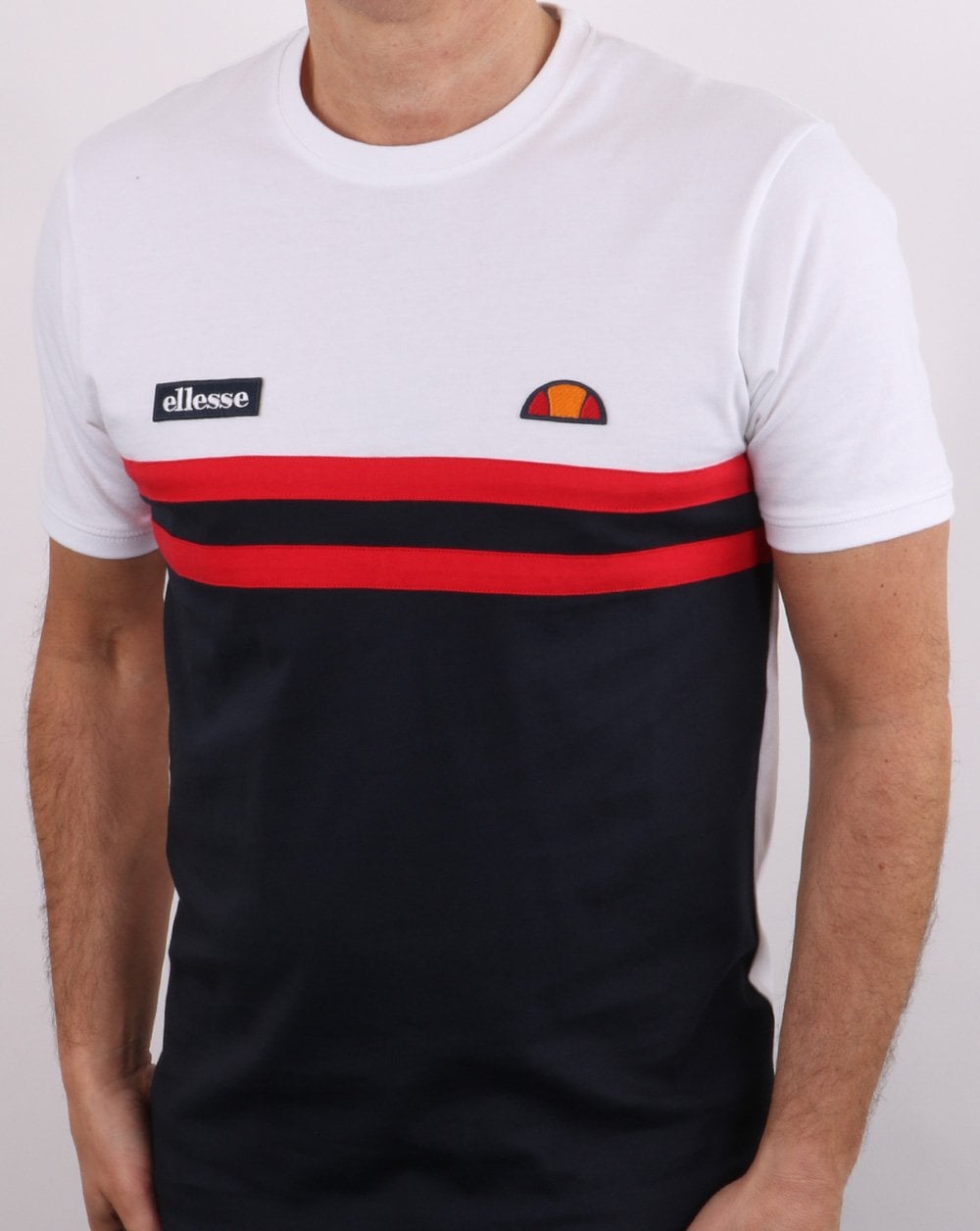 Ellesse – Duo Stripe T-Shirt Weiß/Marineblau/Rot