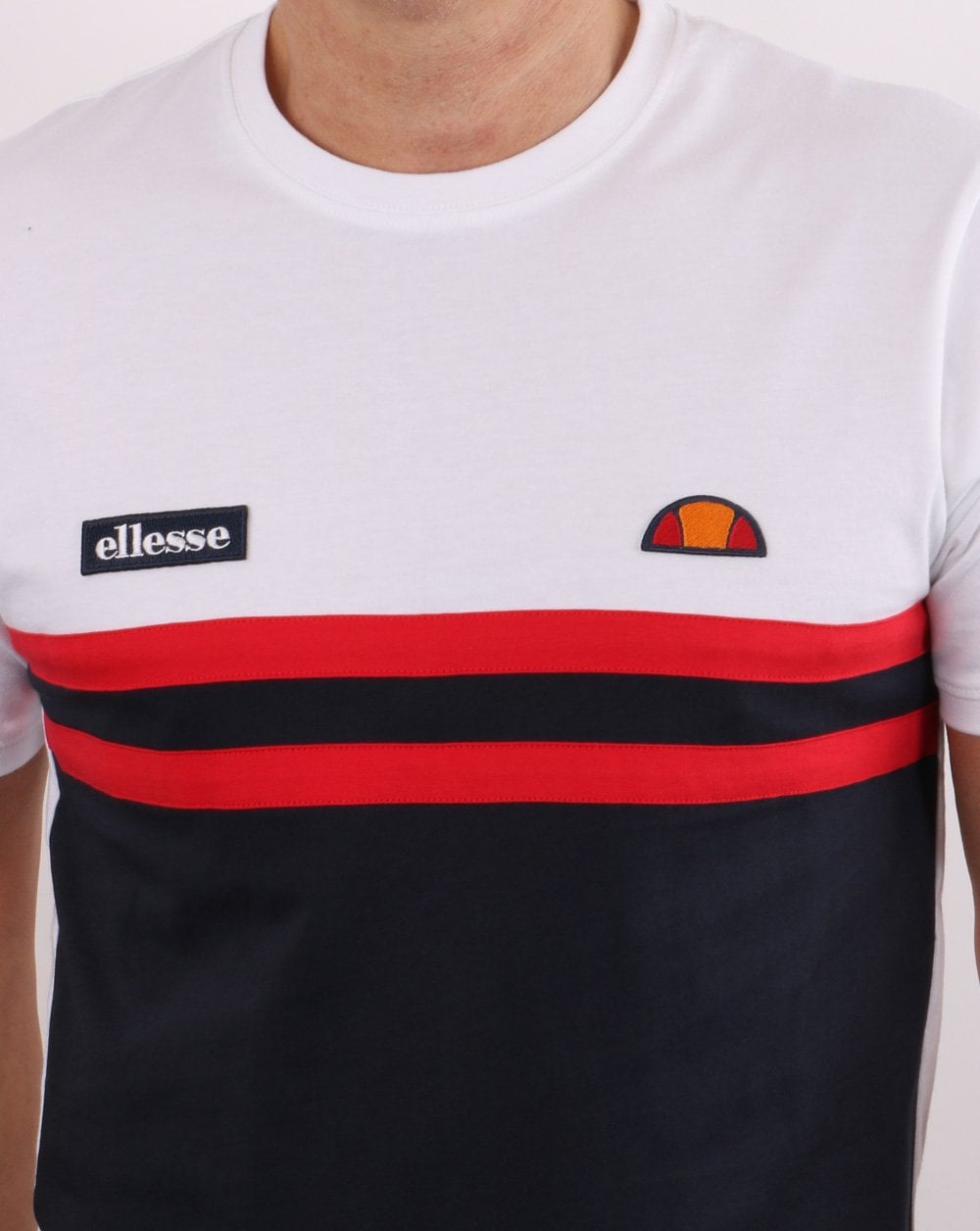 Ellesse Duo Stripe T Shirt White/navy/red