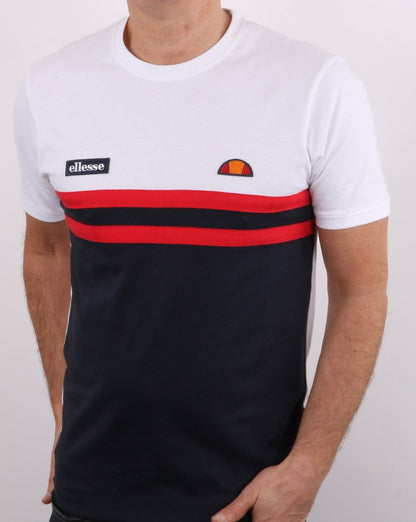 Ellesse – Duo Stripe T-Shirt Weiß/Marineblau/Rot