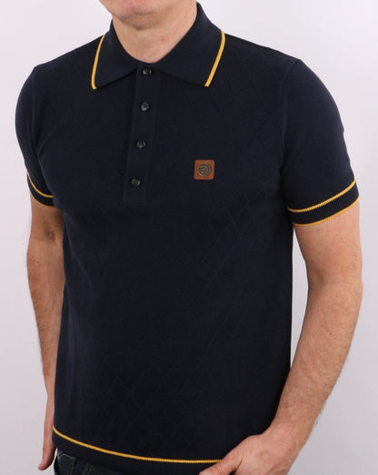 Trojan – Gestricktes Poloshirt mit marineblauen Streifen
