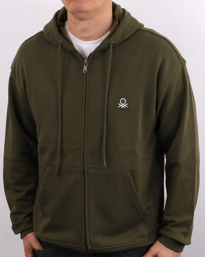Benetton – Khakifarbener Hoodie mit durchgehendem Reißverschluss