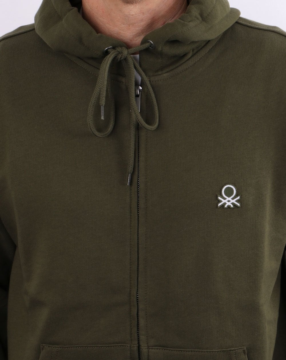 Benetton – Khakifarbener Hoodie mit durchgehendem Reißverschluss