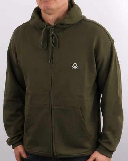 Benetton – Khakifarbener Hoodie mit durchgehendem Reißverschluss