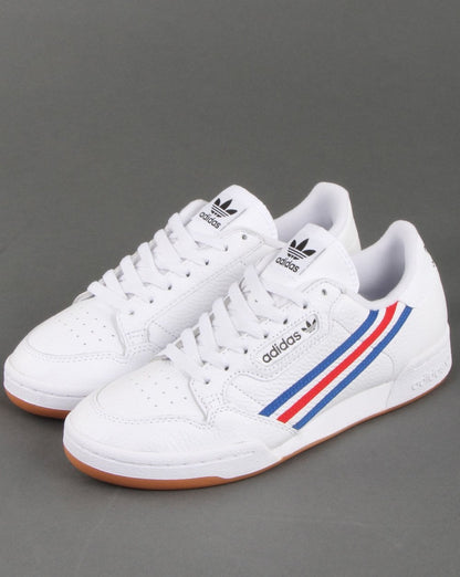 Adidas Continental 80 Turnschuhe Weiß/Royalblau/Rot gestreift