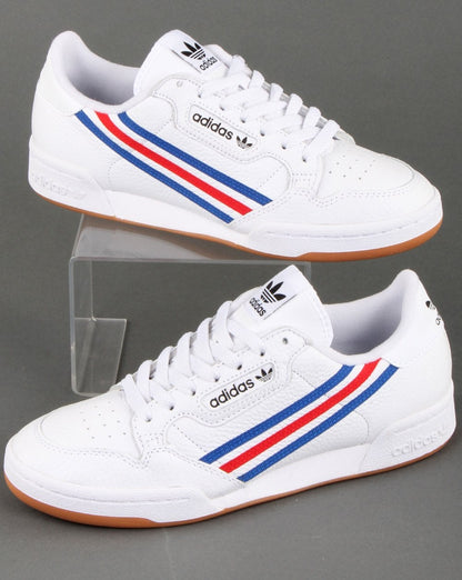 Adidas Continental 80 Turnschuhe Weiß/Royalblau/Rot gestreift