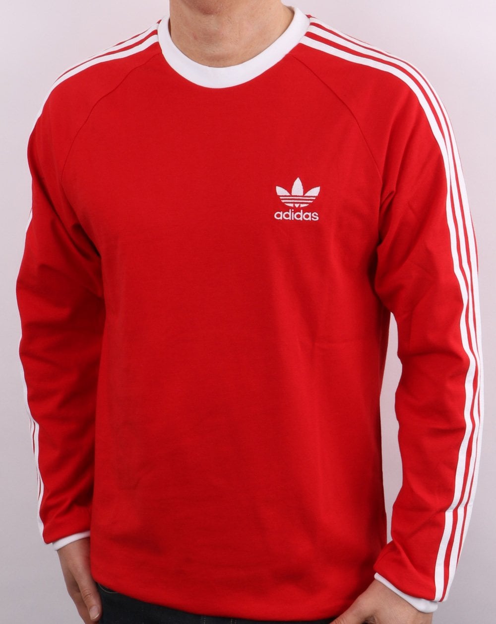 Adidas Originals 3-Streifen Langarm-T-Shirt Scharlachrot