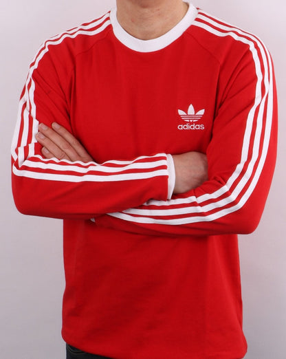 Adidas Originals 3-Streifen Langarm-T-Shirt Scharlachrot