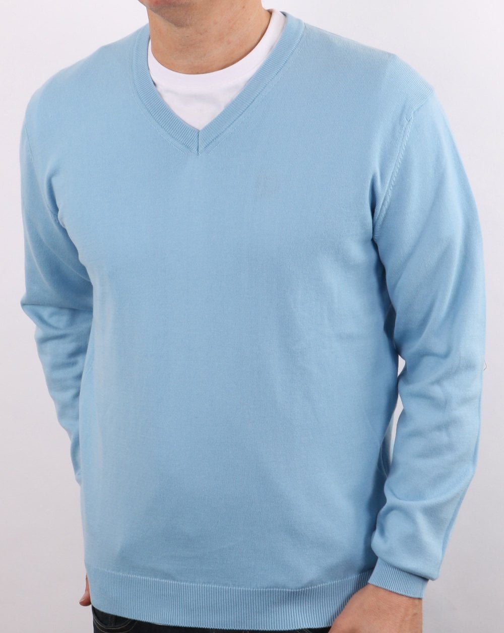 Benetton – Strickpullover mit V-Ausschnitt, Himmelblau