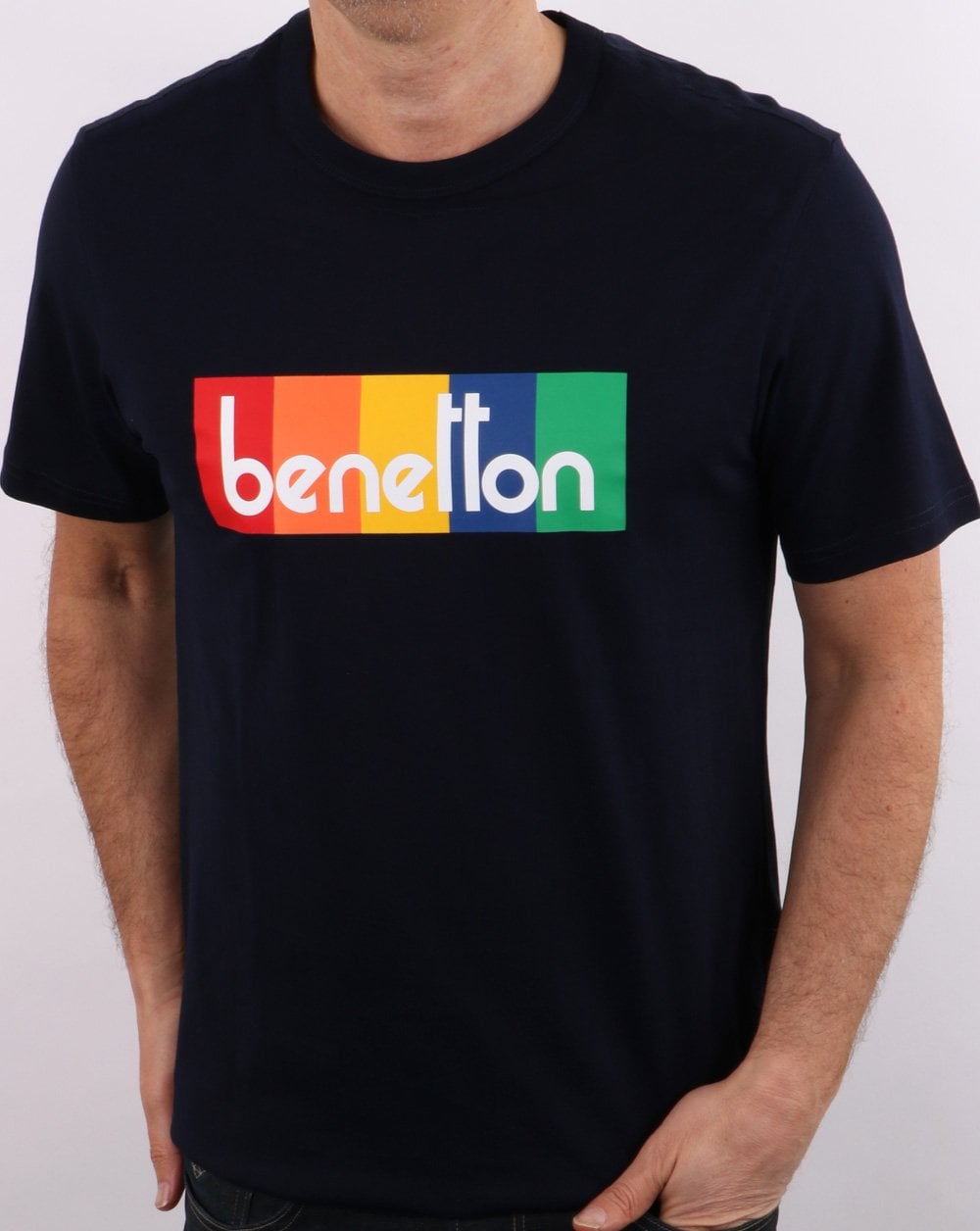 Benetton Box Logo T-Shirt Dunkelmarine