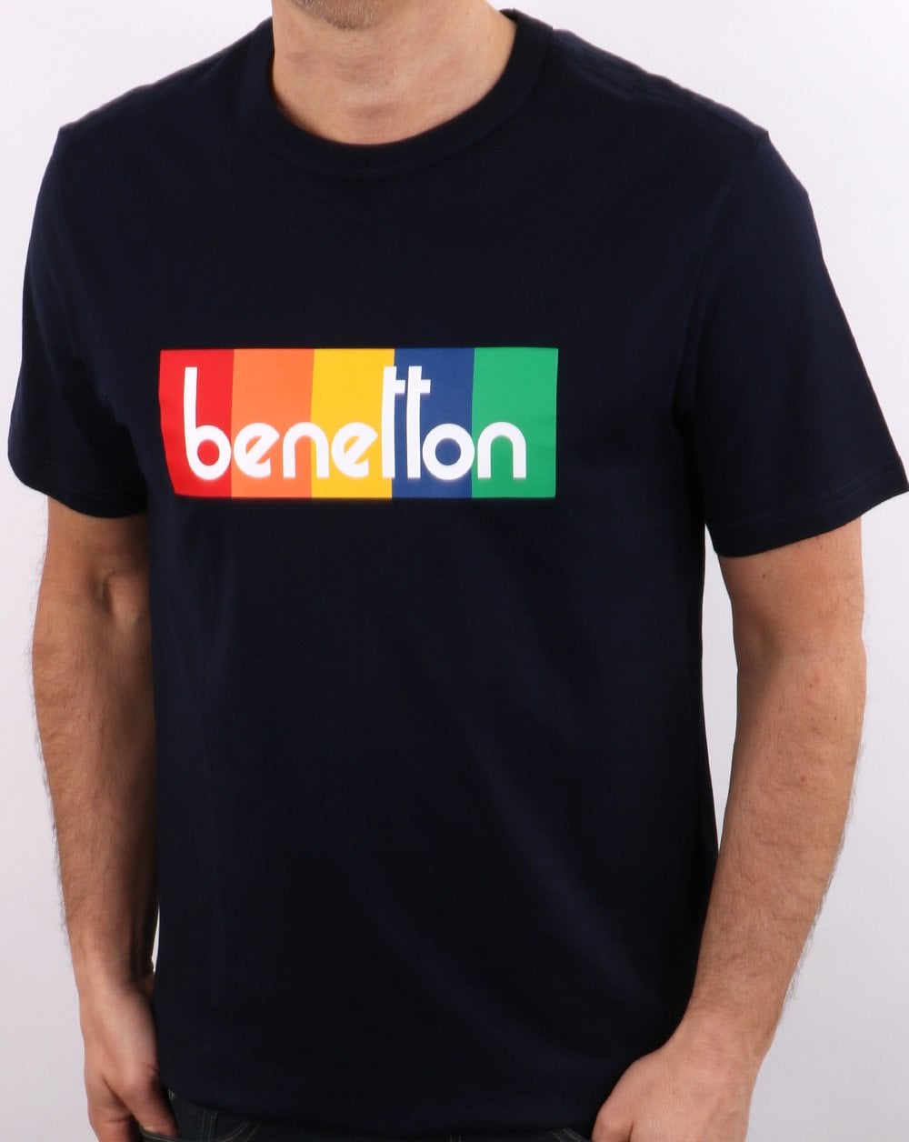 Benetton Box Logo T-Shirt Dunkelmarine