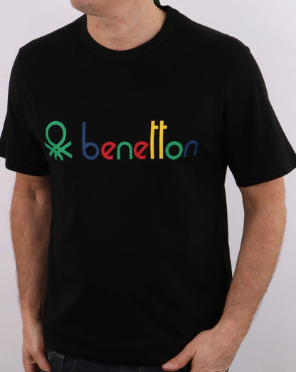 Benetton Klassisches Logo-T-Shirt Schwarz
