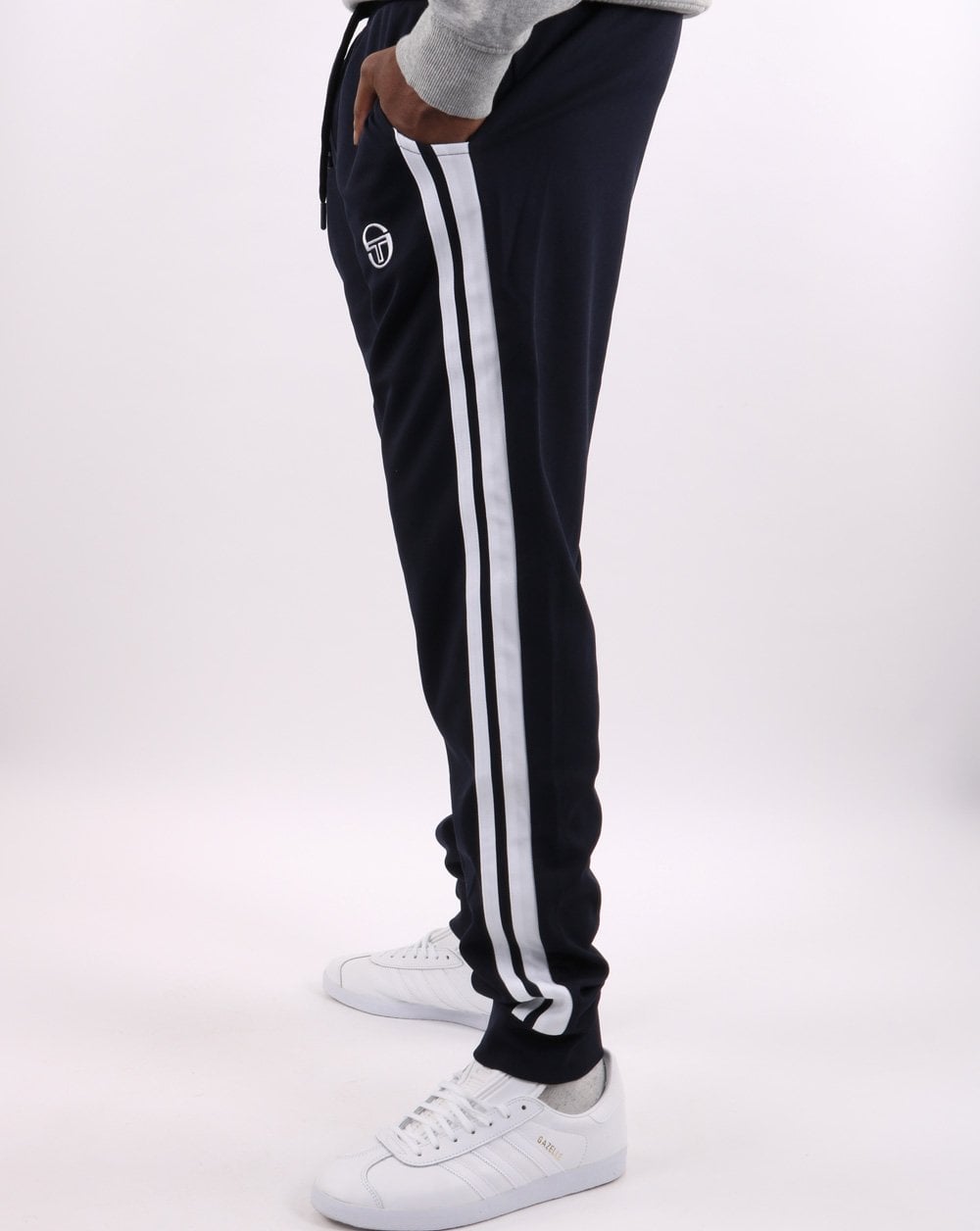 Sergio Tacchini – Trainingshose mit Doppelstreifen, Marineblau/Weiß 
