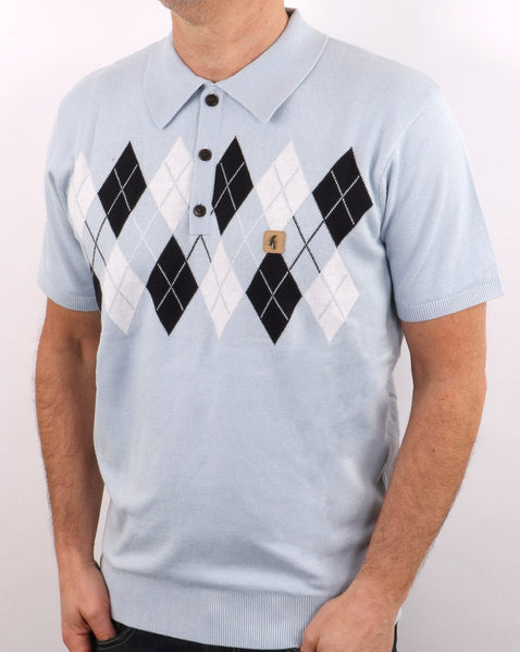Gabicci Vintage Diamond Argyle Knit Sky