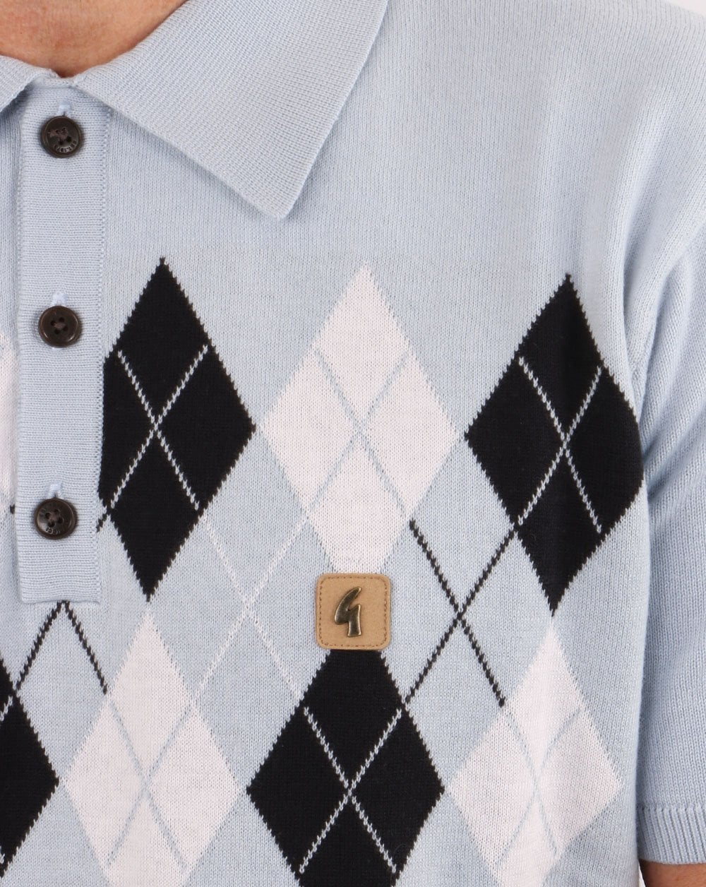 Gabicci Vintage Diamond Argyle Knit Sky