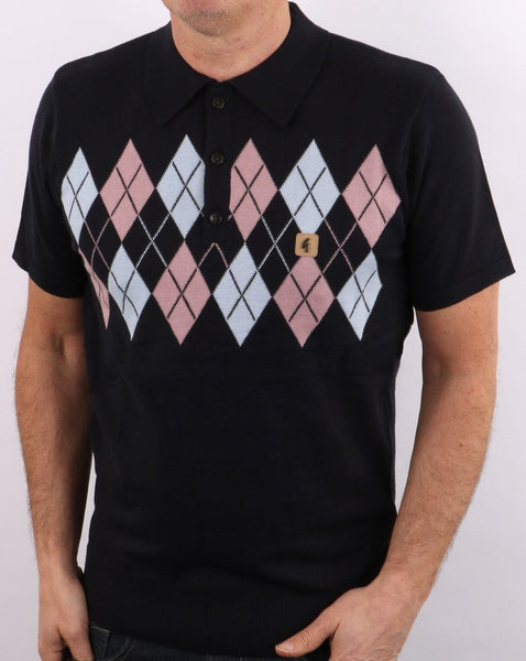 Gabicci Vintage Diamond Argyle Knit Navy