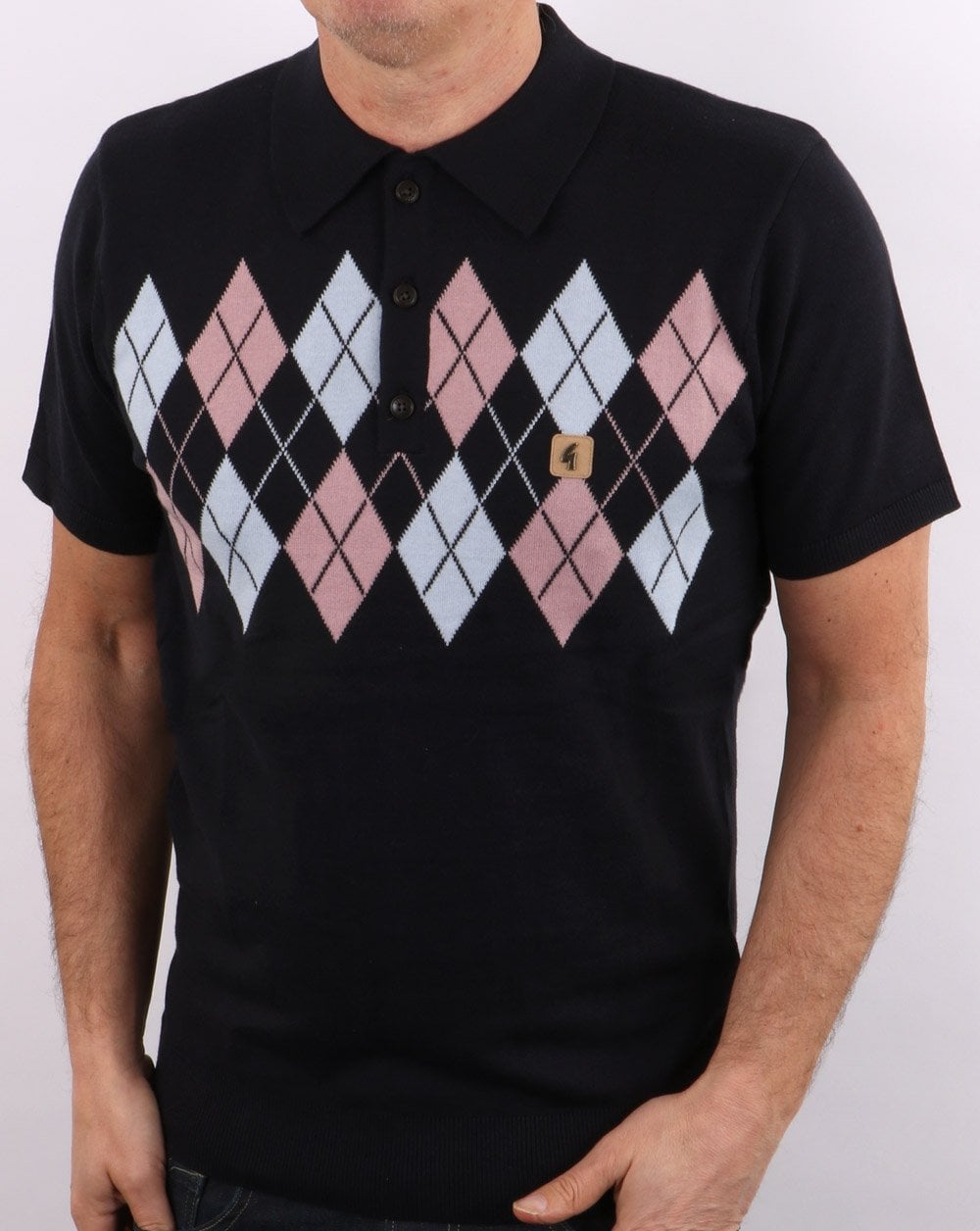 Gabicci Vintage Diamond Argyle Knit Navy