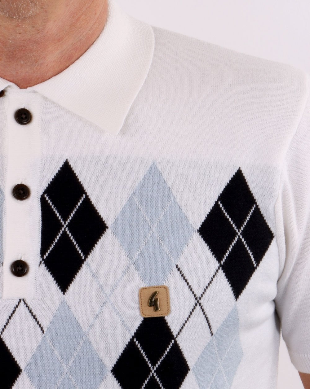 Gabicci Vintage Diamond Argyle Strick Weiß