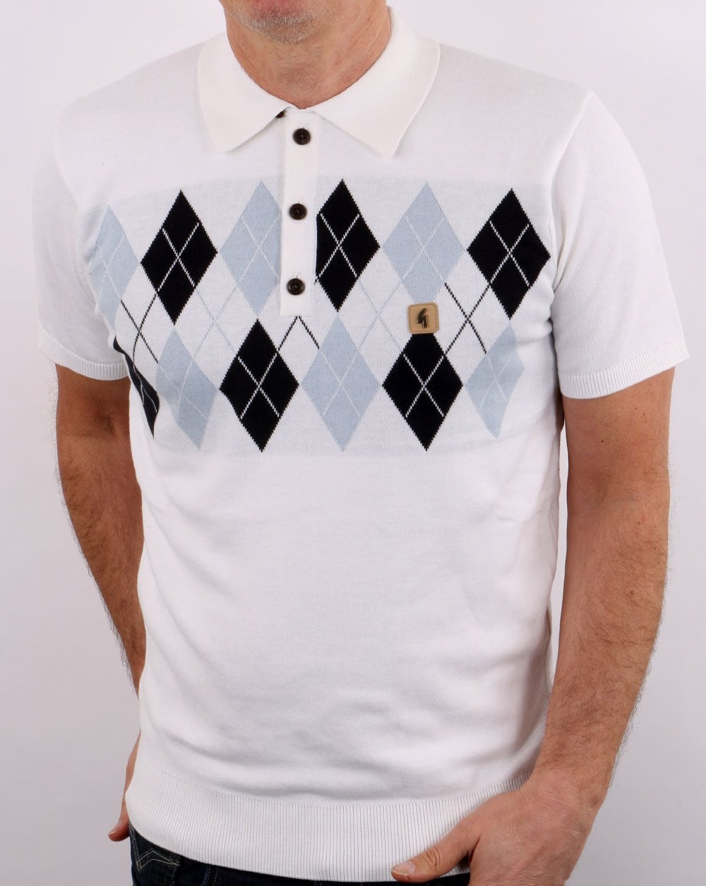 Gabicci Vintage Diamond Argyle Knit White