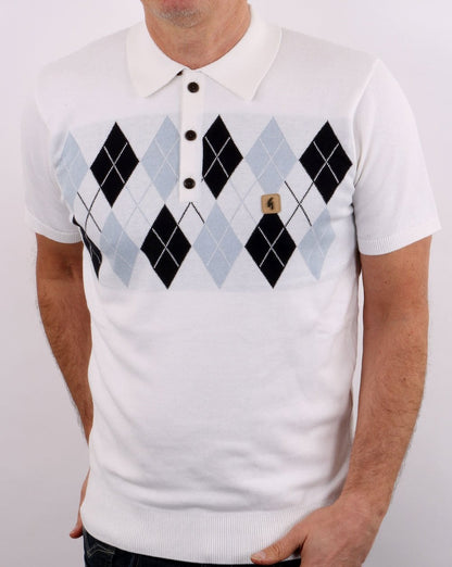 Gabicci Vintage Diamond Argyle Strick Weiß