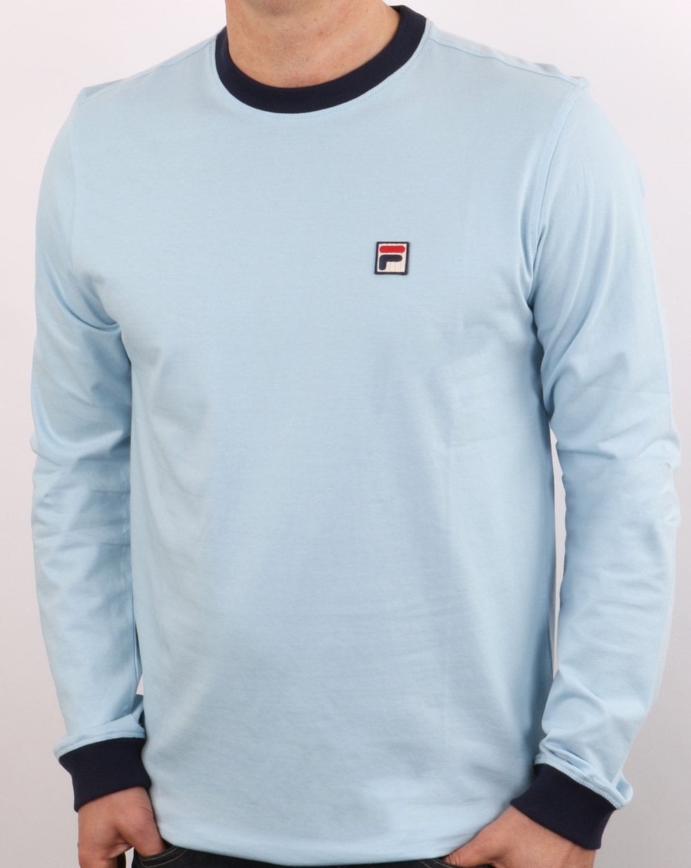 Fila Vintage Retro Langarm-T-Shirt Himmelblau/Marineblau