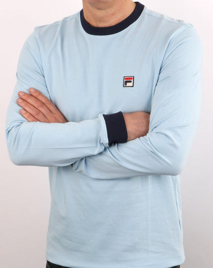 Fila Vintage Retro Langarm-T-Shirt Himmelblau/Marineblau