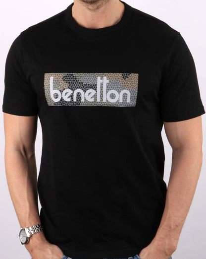 Benetton – Klassisches T-Shirt mit Logo in Schwarz