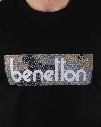 Benetton – Klassisches T-Shirt mit Logo in Schwarz