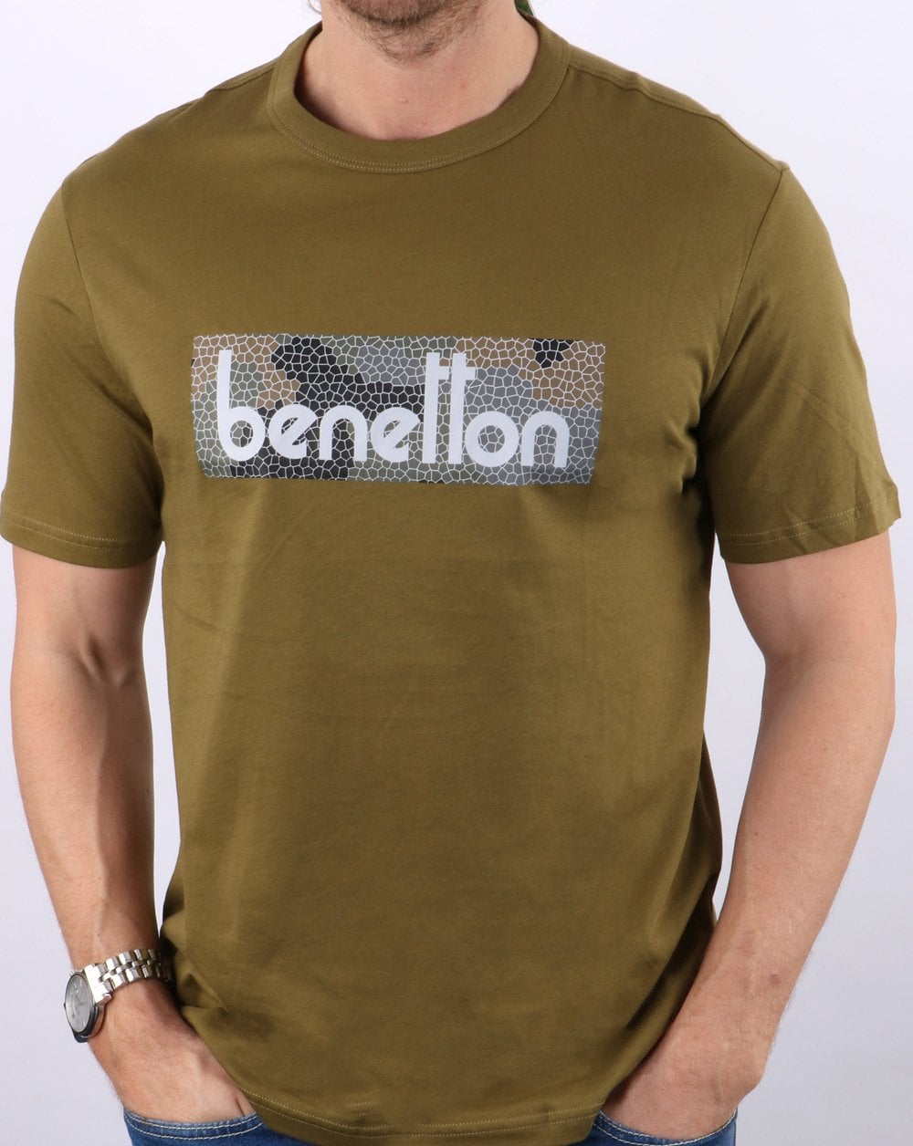 Benetton – Klassisches Logo-T-Shirt in Khaki