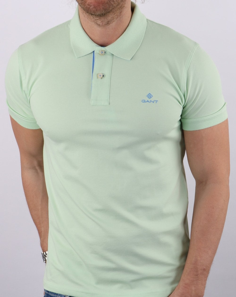 Gant Poloshirt mit Kontrastkragen, Pastellgrün