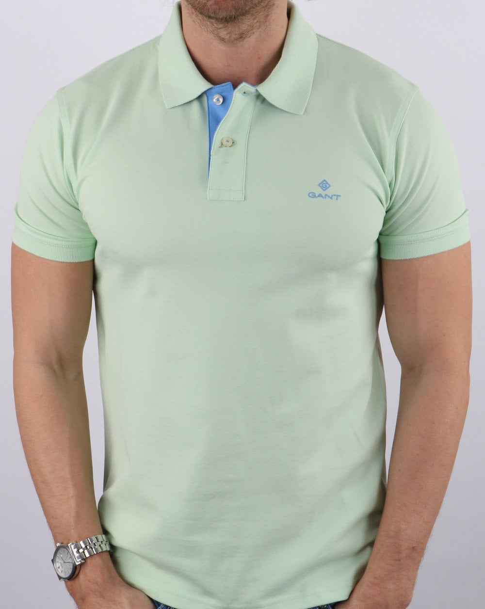Gant Poloshirt mit Kontrastkragen, Pastellgrün