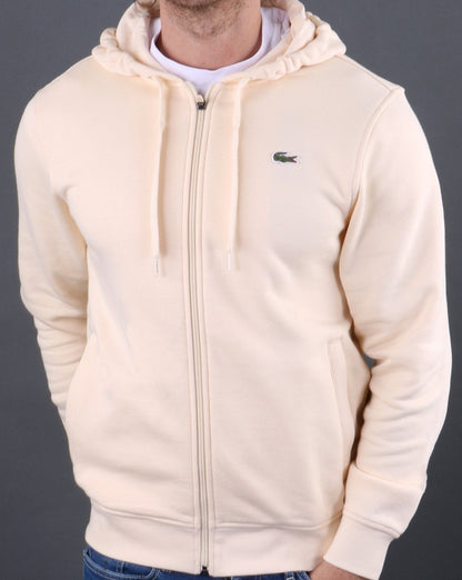 Lacoste – Kapuzenpullover mit durchgehendem Reißverschluss in Naturcreme