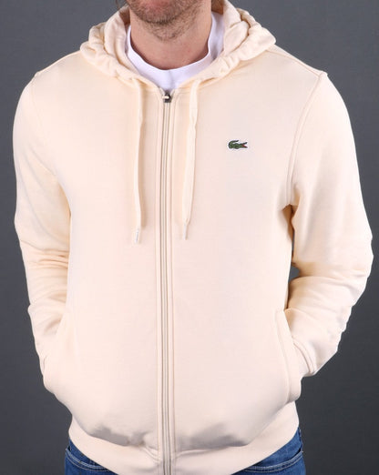 Lacoste – Kapuzenpullover mit durchgehendem Reißverschluss in Naturcreme