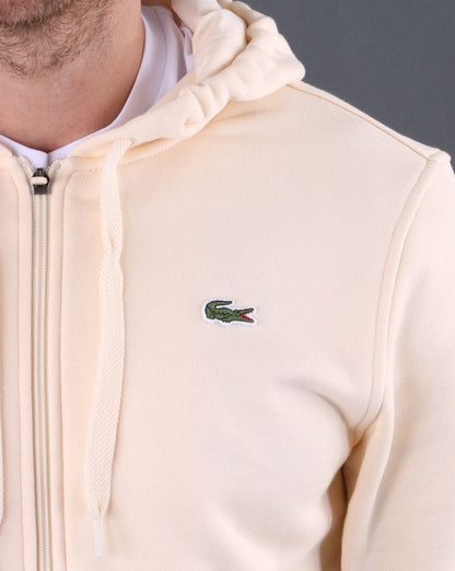 Lacoste – Kapuzenpullover mit durchgehendem Reißverschluss in Naturcreme