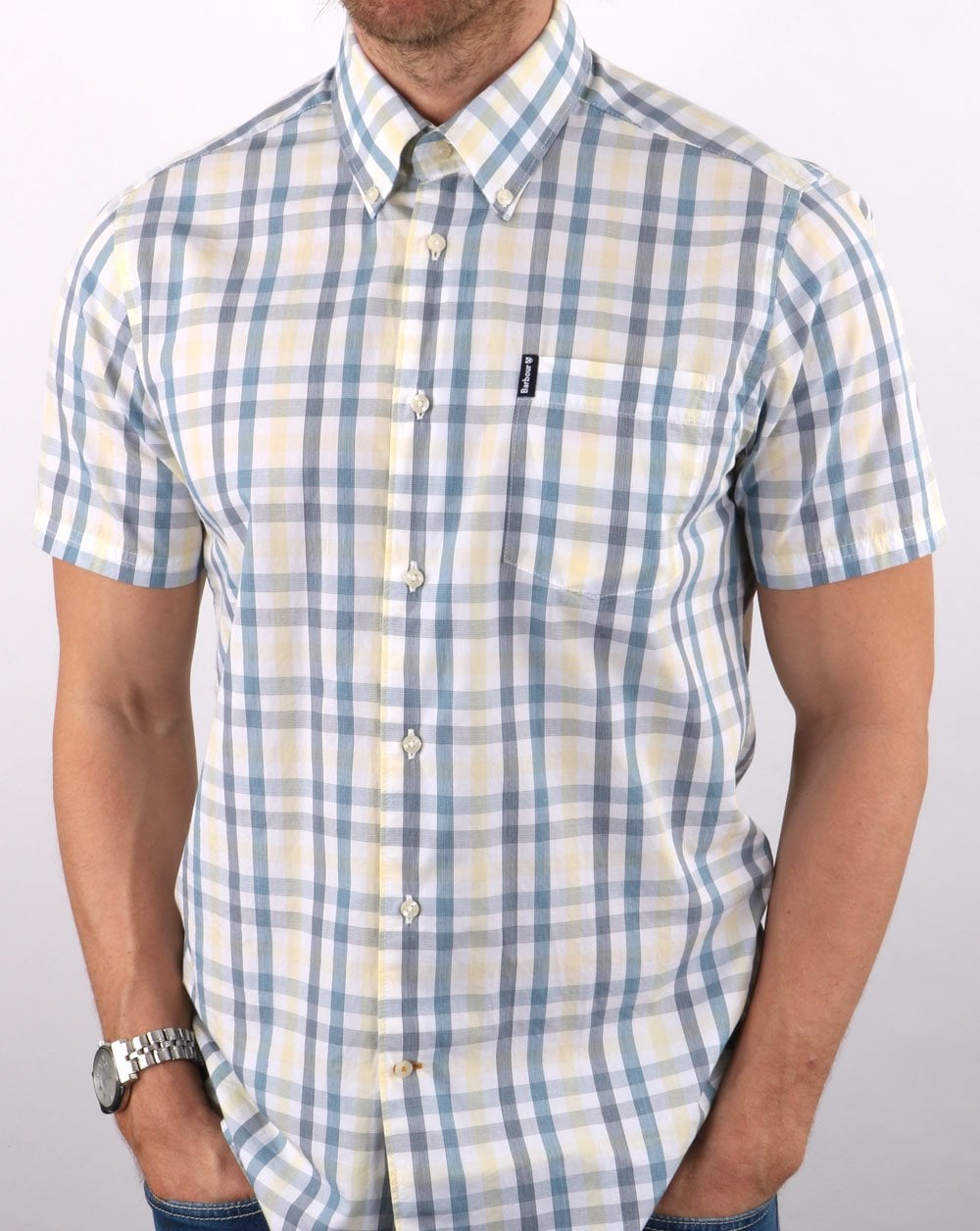 Barbour Tattersall Kurzarmhemd Aquablau