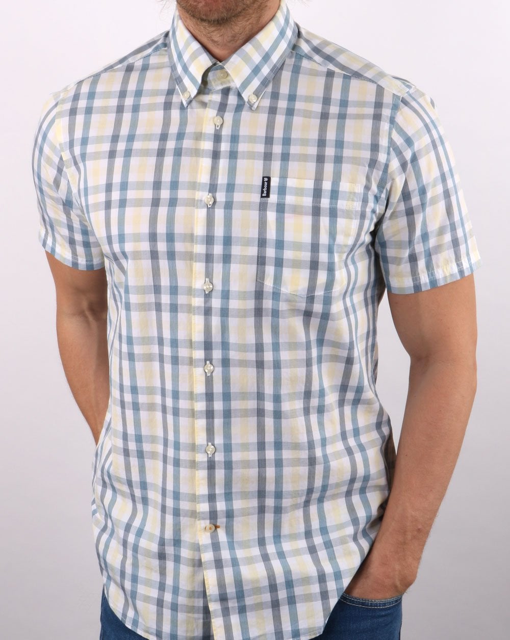 Barbour Tattersall Kurzarmhemd Aquablau