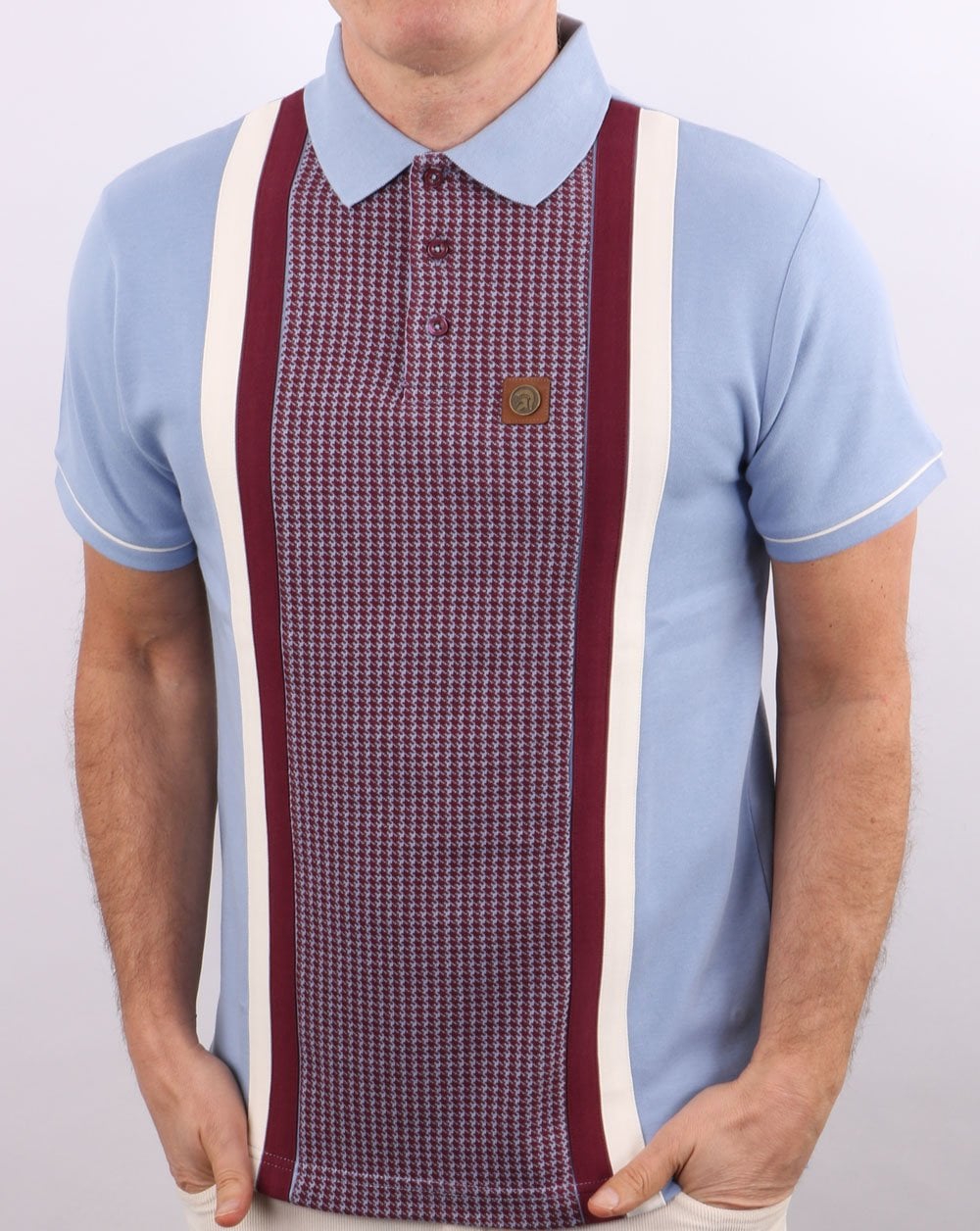 Trojan – Poloshirt mit Hahnentrittmuster in Himmelblau