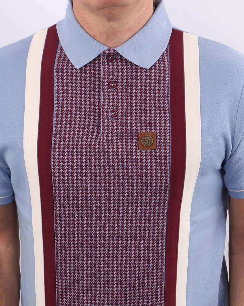 Trojan Houndstooth Panel Polo Shirt Sky