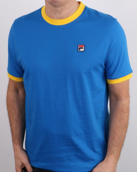 Fila Vintage Retro Ringer T Shirt Blue/Yellow