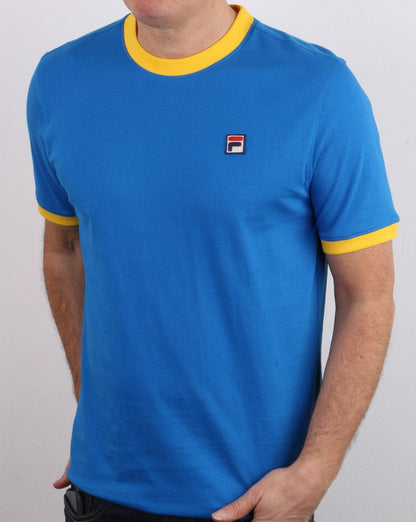Fila Vintage Retro Ringer T-Shirt Blau/Gelb
