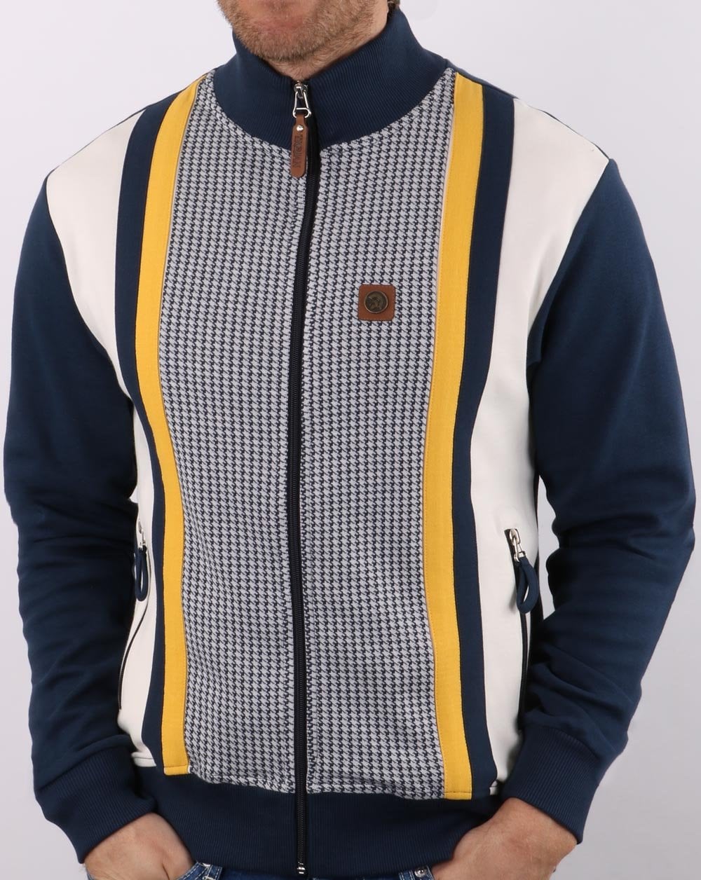 Trojan – Trainingsjacke mit Hahnentrittmuster und Einsätzen in Marineblau