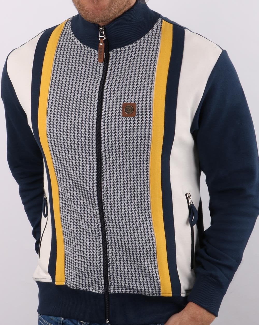 Trojan – Trainingsjacke mit Hahnentrittmuster und Einsätzen in Marineblau
