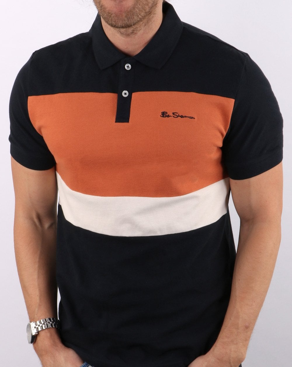 Ben Sherman – Poloshirt mit Farbblockdesign in Mitternachtsblau