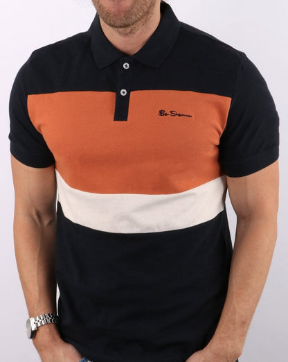 Ben Sherman – Poloshirt mit Farbblockdesign in Mitternachtsblau