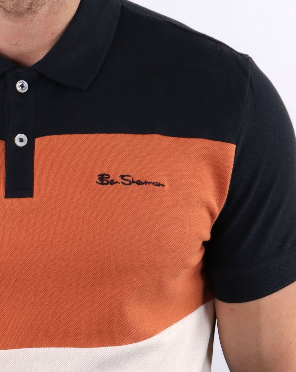 Ben Sherman – Poloshirt mit Farbblockdesign in Mitternachtsblau