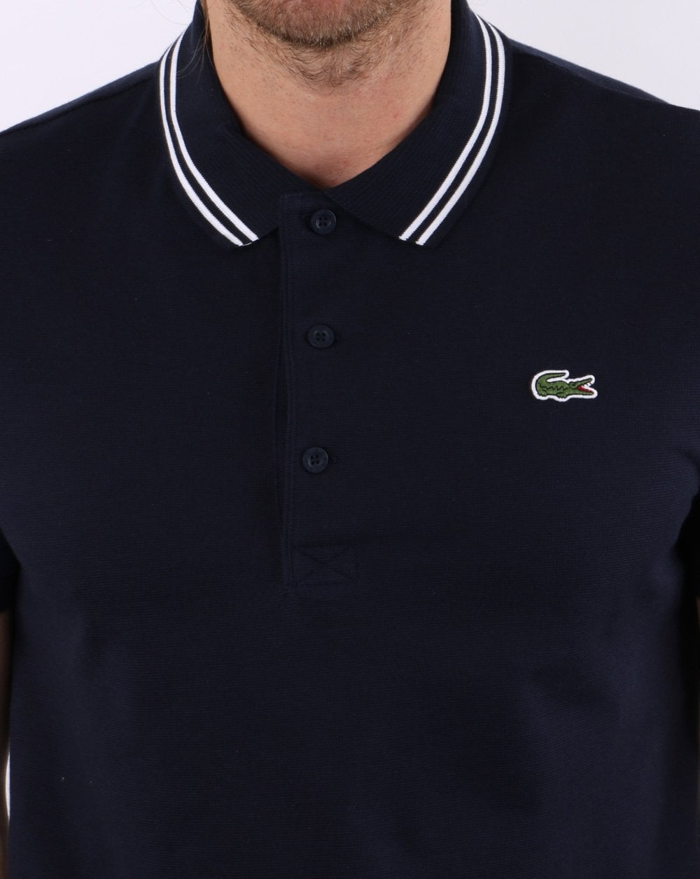 Lacoste Poloshirt mit Streifen Marineblau/Weiß